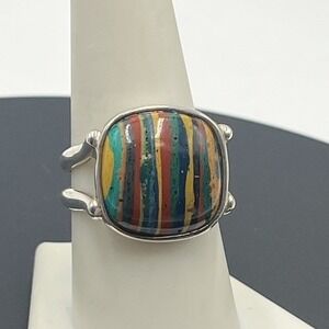 JAY KING DESERT ROSE Sterling Silver Vintage Rainbow Calsilica Ring Size 9.25